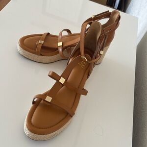 FRANCO SARTO LEATHER WEDGE STRAPPED SANDALS